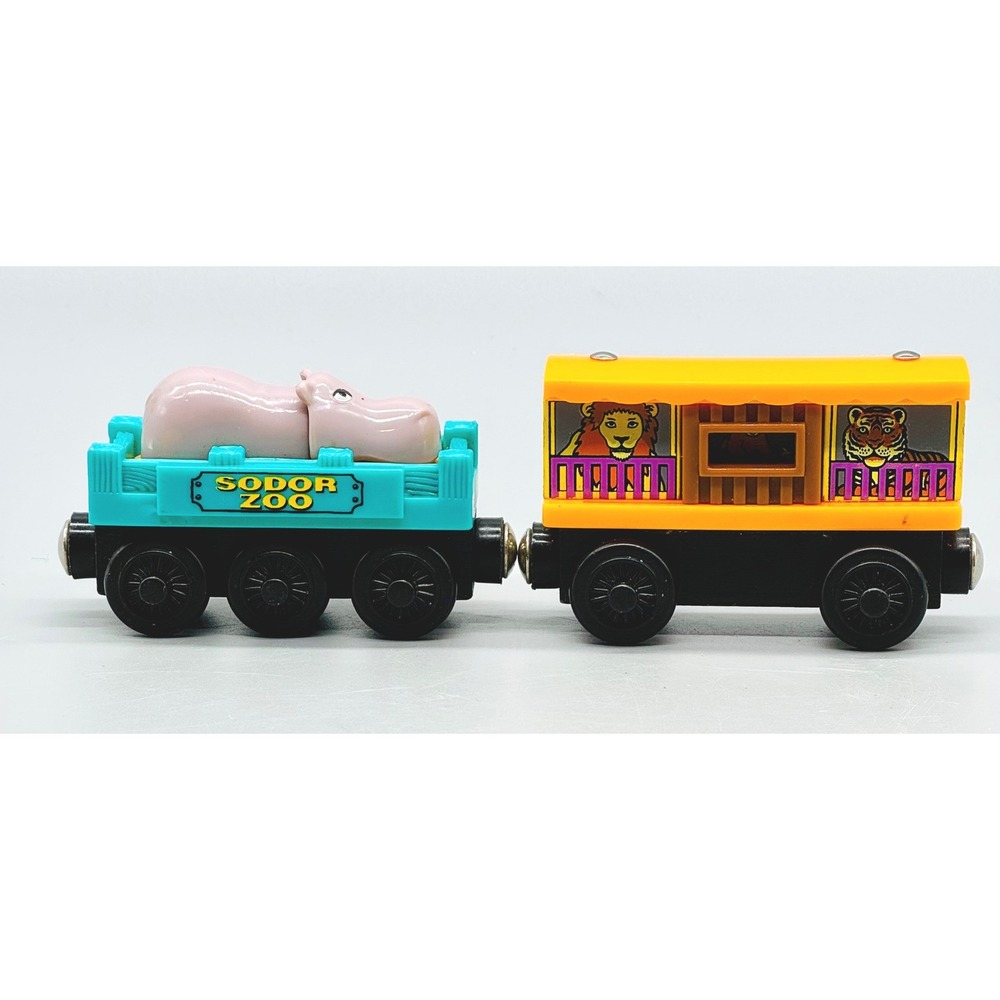 Thomas Friends Wooden Railway Sodor Zoo and Hippo Car Blue Orange Train Lot of 2